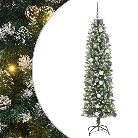 Künstlicher schlanker Weihnachtsbaum mit 300 LEDs Grün 210 cm