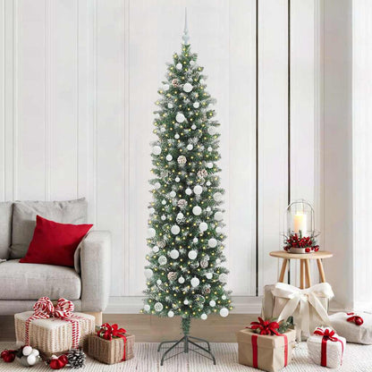 Künstlicher schlanker Weihnachtsbaum Grün und Weiß 210 cm