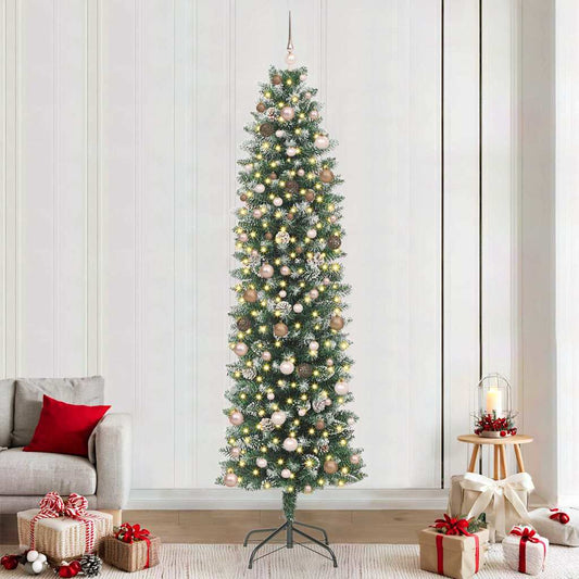 Künstlicher schlanker Weihnachtsbaum mit 300 LEDs Grün 240 cm