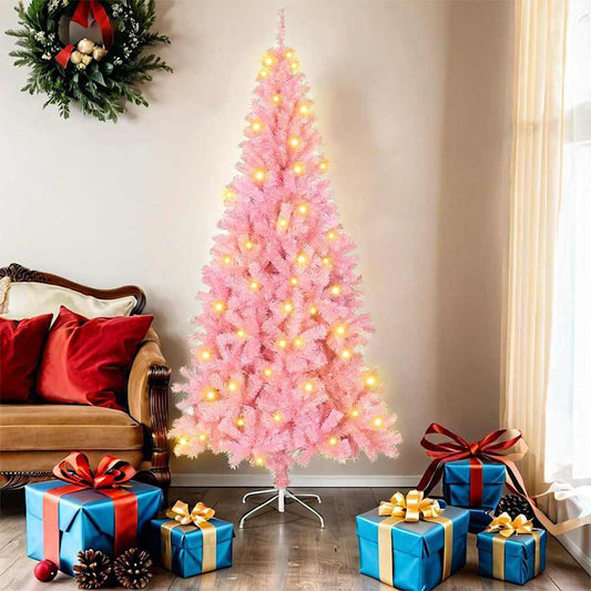 Weihnachtsbaum mit 300 LEDs mit Ständer Rosa 180 cm PVC