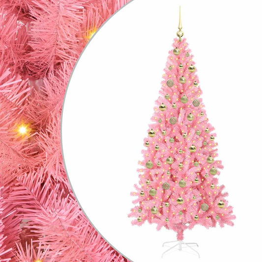 Weihnachtsbaum mit 300 LEDs mit Ständer Rosa 210 cm PVC