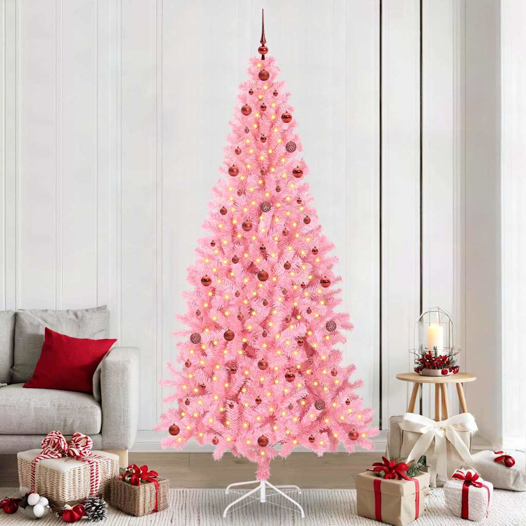 Weihnachtsbaum mit 300 LEDs mit Ständer Rosa 240 cm PVC