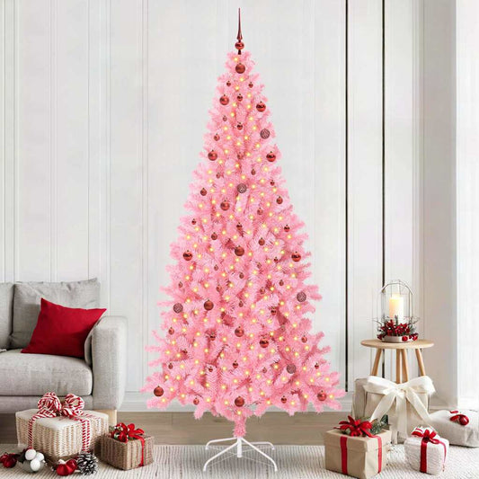 Weihnachtsbaum mit 300 LEDs mit Ständer Rosa 240 cm PVC