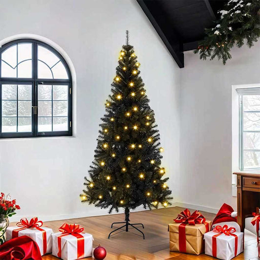 Weihnachtsbaum mit 300 LEDs mit Ständer Schwarz 180 cm PVC