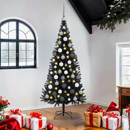 Weihnachtsbaum mit 300 LEDs mit Ständer Schwarz 180 cm PVC