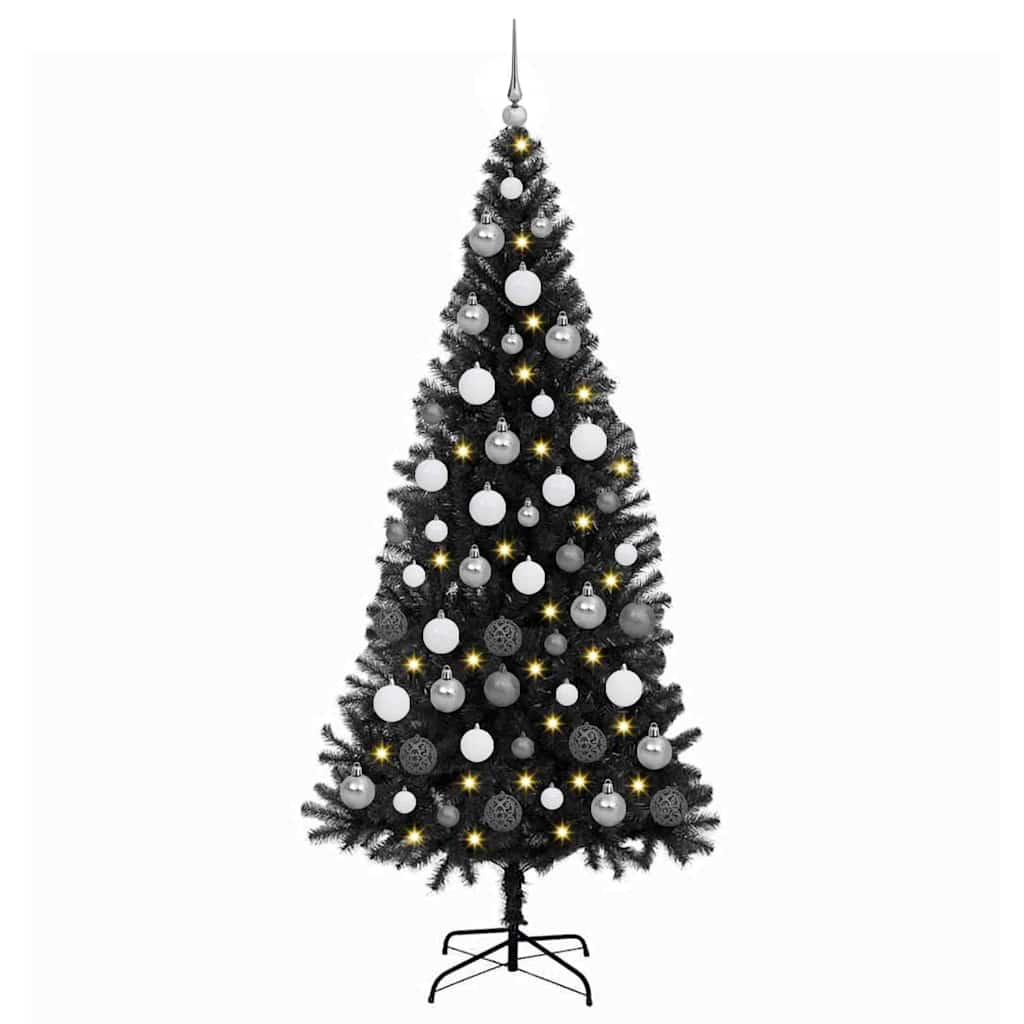 Weihnachtsbaum mit 300 LEDs mit Ständer Schwarz 180 cm PVC