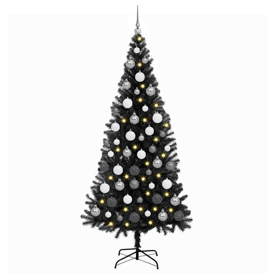Weihnachtsbaum mit 300 LEDs mit Ständer Schwarz 180 cm PVC