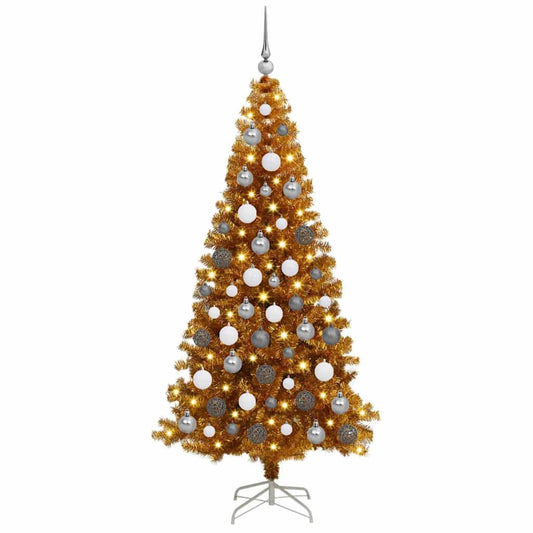 Weihnachtsbaum mit 300 LEDs mit Ständer Gold 180 cm PET