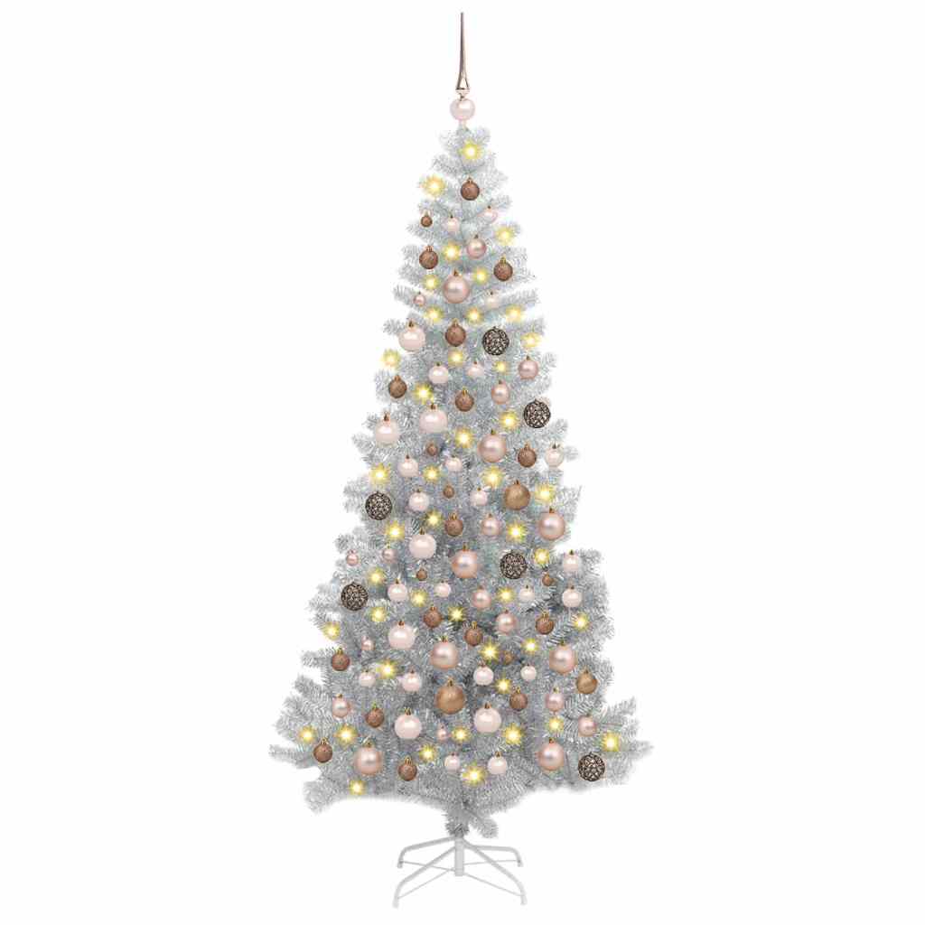Weihnachtsbaum mit 300 LEDs mit Ständer Silber 180 cm PET