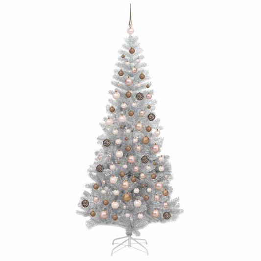 Weihnachtsbaum mit 300 LEDs mit Ständer Silber 180 cm PET