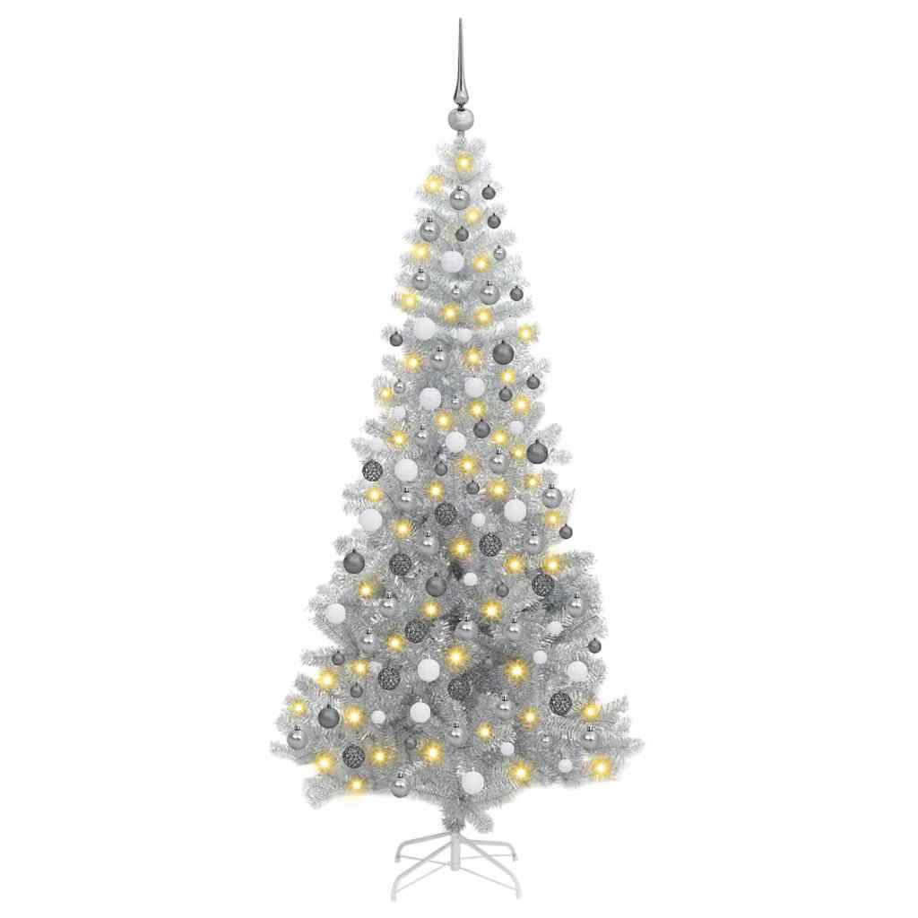 Weihnachtsbaum mit 300 LEDs mit Ständer Silber 180 cm PET
