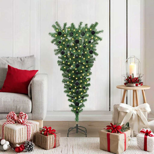Umgedrehter künstlicher vorbeleuchteter Weihnachtsbaum mit Ball-Set