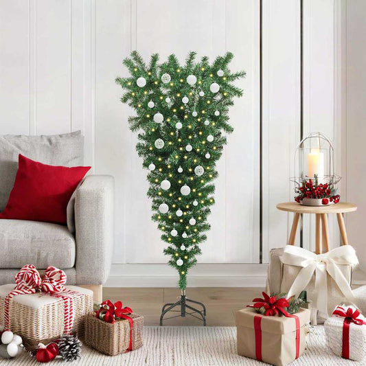 Umgedrehter künstlicher, vorbeleuchteter Weihnachtsbaum mit Ball-Set