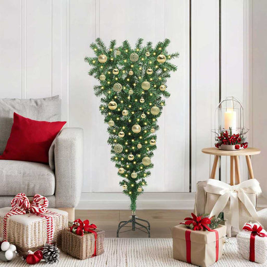 Umgedrehter künstlicher vorbeleuchteter Weihnachtsbaum mit Kugelset