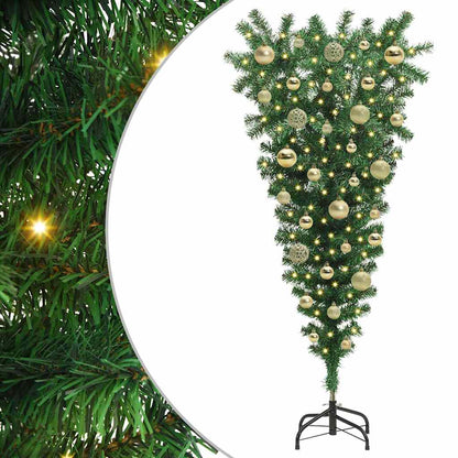Umgedrehter künstlicher vorbeleuchteter Weihnachtsbaum mit Kugelset