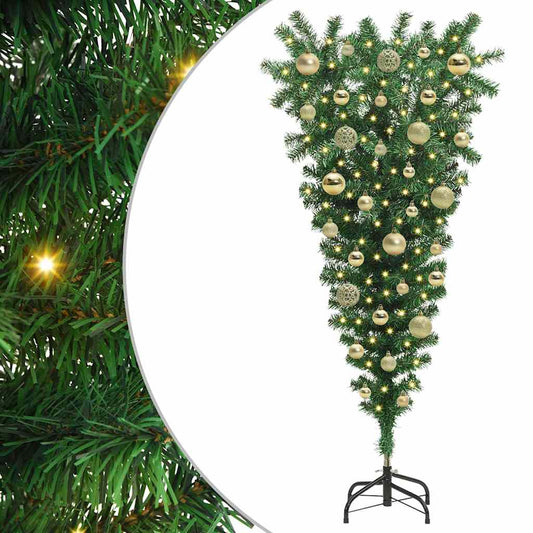Umgedrehter künstlicher vorbeleuchteter Weihnachtsbaum mit Kugelset