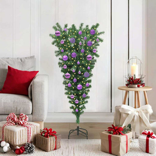 Umgedrehter künstlicher vorbeleuchteter Weihnachtsbaum mit Kugelset