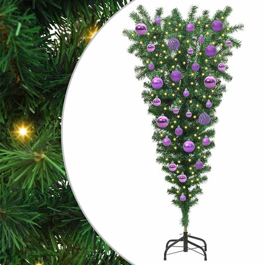 Umgedrehter künstlicher vorbeleuchteter Weihnachtsbaum mit Kugelset