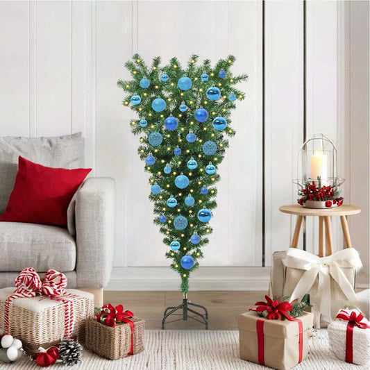 Umgedrehter künstlicher vorbeleuchteter Weihnachtsbaum mit Kugelset