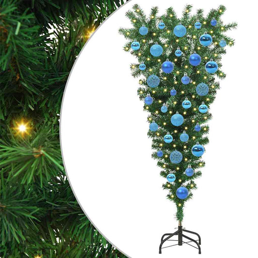 Umgedrehter künstlicher vorbeleuchteter Weihnachtsbaum mit Kugelset