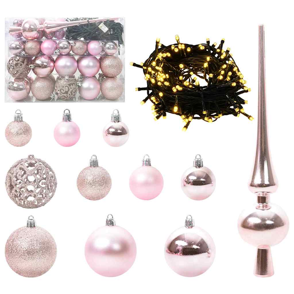 Auf den Kopf gestellter künstlicher vorgetesteter Weihnachtsbaum mit Kugelsatz