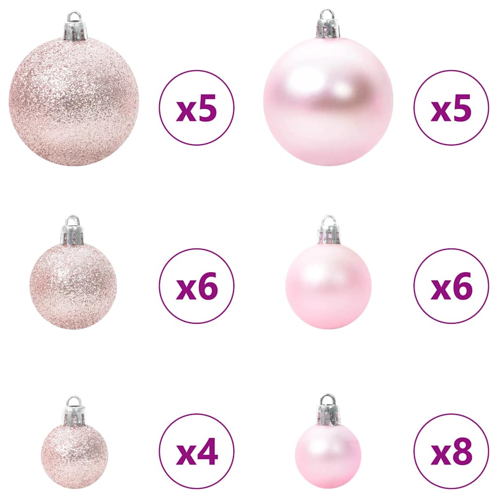 Auf den Kopf gestellter künstlicher vorgetesteter Weihnachtsbaum mit Kugelsatz