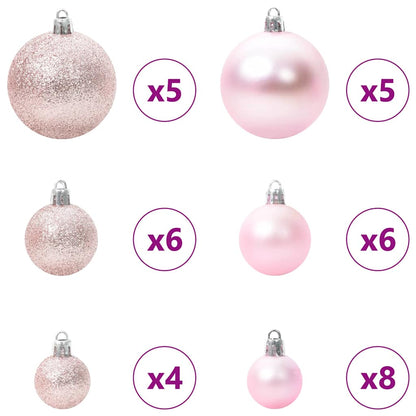 Auf den Kopf gestellter künstlicher vorgetesteter Weihnachtsbaum mit Kugelsatz