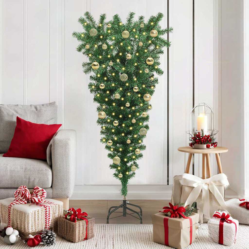 Umgedrehter künstlicher vorbeleuchteter Weihnachtsbaum mit Kugel-Set