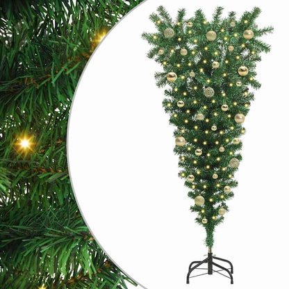Umgedrehter künstlicher vorbeleuchteter Weihnachtsbaum mit Kugel-Set