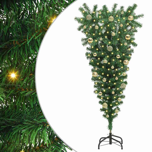 Umgedrehter künstlicher vorbeleuchteter Weihnachtsbaum mit Kugel-Set