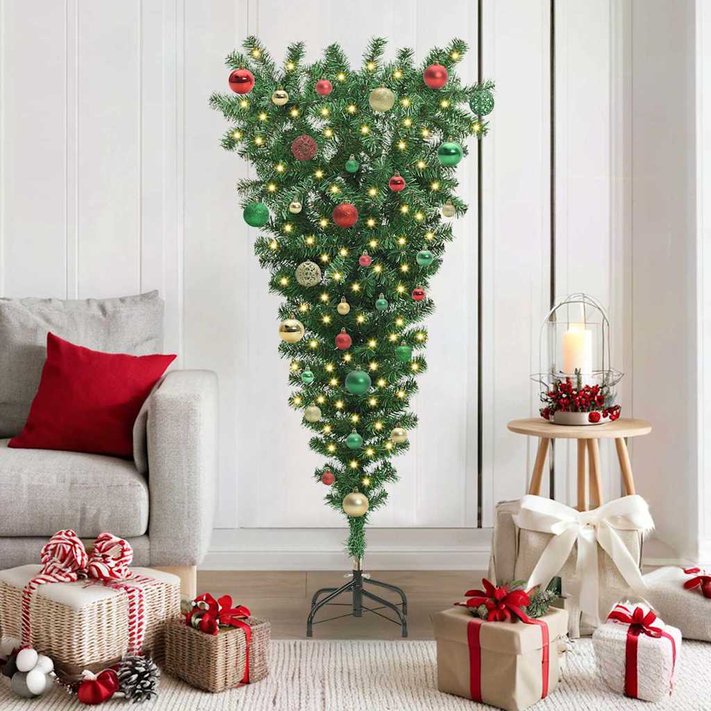 Upside-down künstlicher vorbeleuchteter Weihnachtsbaum mit Kugel-Set