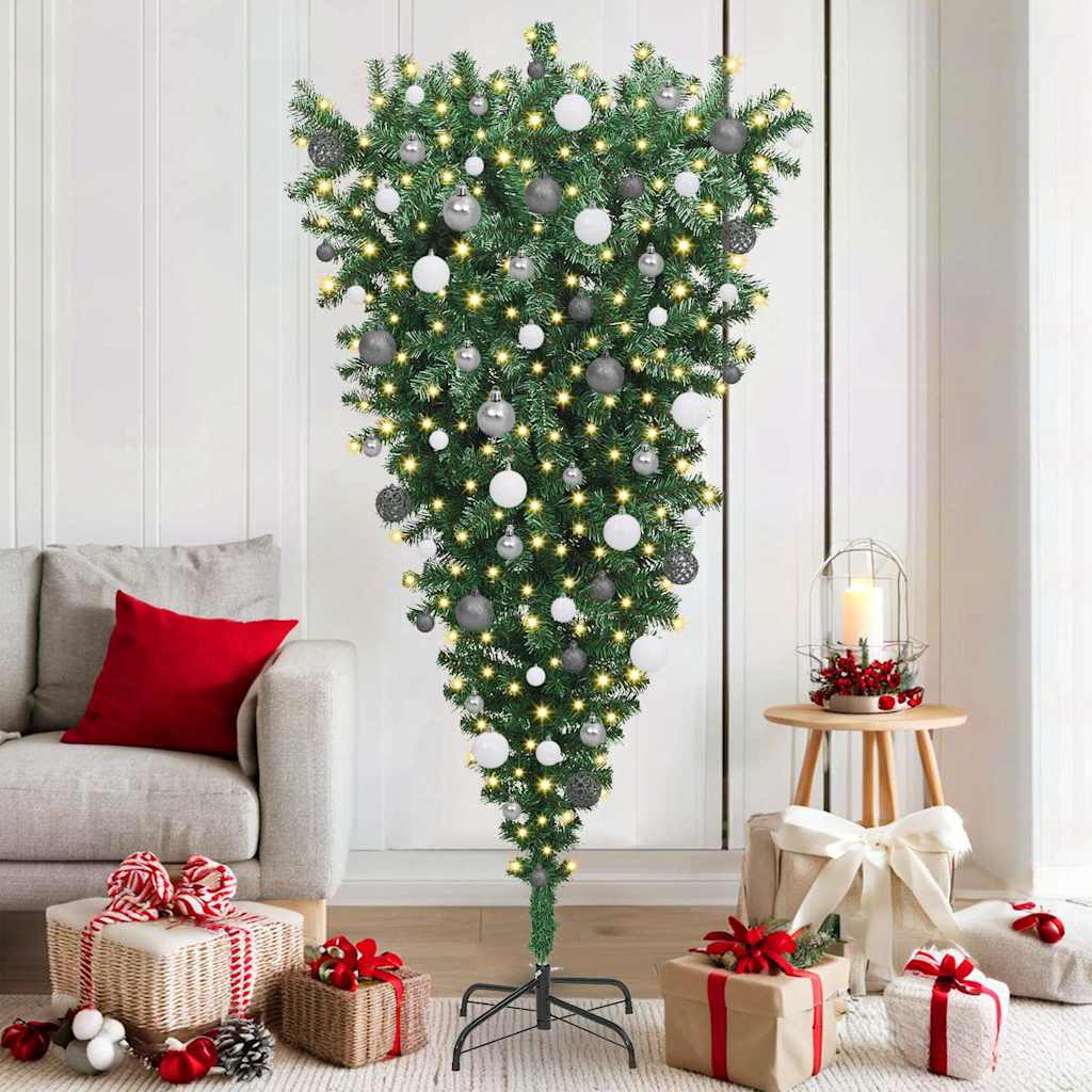 Umgekehrter künstlicher bereits beleuchteter Weihnachtsbaum mit Kugel-Set