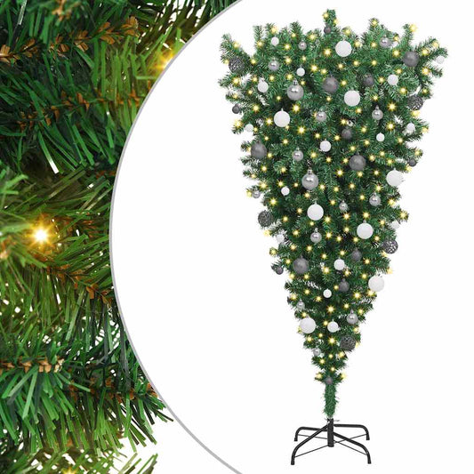 Umgekehrter künstlicher bereits beleuchteter Weihnachtsbaum mit Kugel-Set