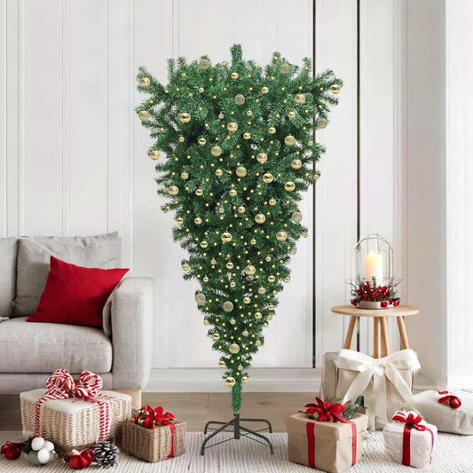 Umgedrehter künstlicher vorbeleuchteter Weihnachtsbaum mit Kugelset