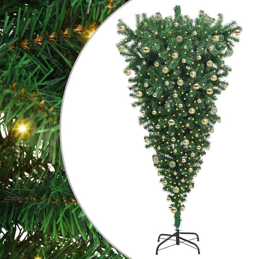 Umgedrehter künstlicher vorbeleuchteter Weihnachtsbaum mit Kugelset