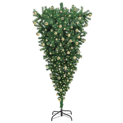 Umgedrehter künstlicher vorbeleuchteter Weihnachtsbaum mit Kugelset