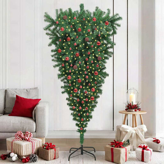 Umgedrehter künstlicher vorbeleuchteter Weihnachtsbaum mit Ball-Set