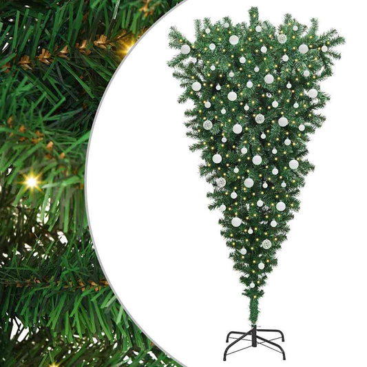 Umgedrehter künstlicher, beleuchteter Weihnachtsbaum mit Kugel-Set