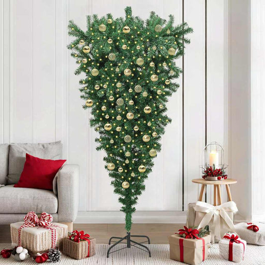 Umgedrehter Kunst Weihnachtsbaum mit Kugelset Grün 210 cm PVC