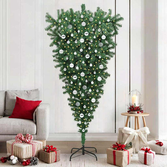 Umgedrehter künstlicher Weihnachtsbaum mit vorinstallierten Lichtern und Kugel-Set