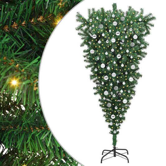 Umgedrehter künstlicher Weihnachtsbaum mit vorinstallierten Lichtern und Kugel-Set