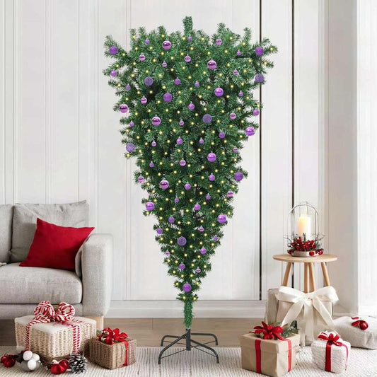 Umgedrehter künstlicher vorbeleuchteter Weihnachtsbaum mit Kugelset