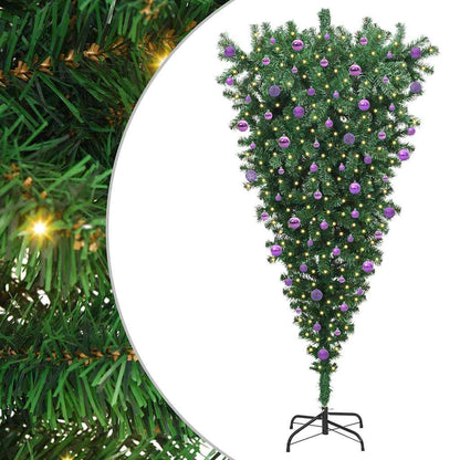 Umgedrehter künstlicher vorbeleuchteter Weihnachtsbaum mit Kugelset