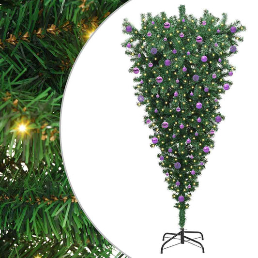 Umgedrehter künstlicher vorbeleuchteter Weihnachtsbaum mit Kugelset