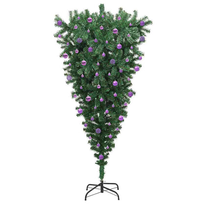 Umgedrehter künstlicher vorbeleuchteter Weihnachtsbaum mit Kugelset