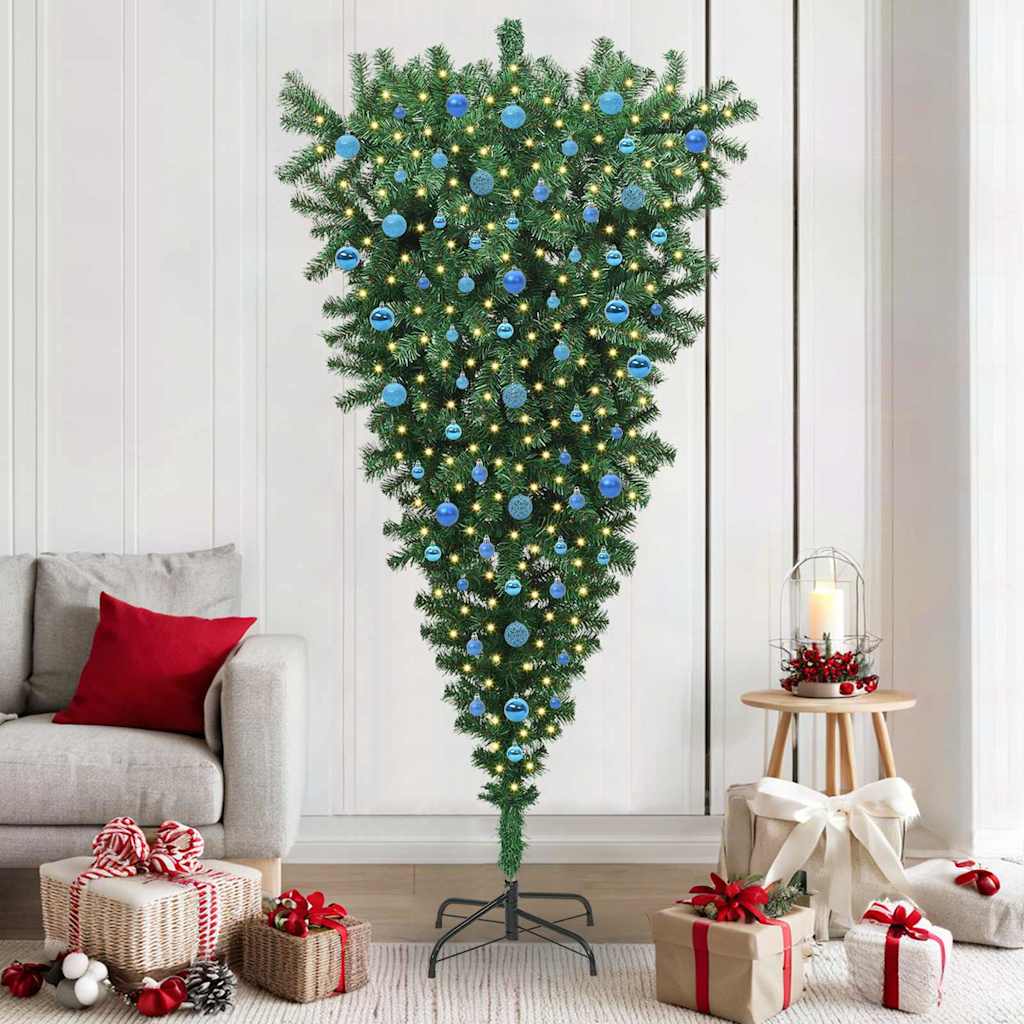 Umgedrehter künstlicher vorbeleuchteter Weihnachtsbaum mit Ball-Set
