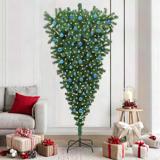 Umgedrehter künstlicher vorbeleuchteter Weihnachtsbaum mit Ball-Set