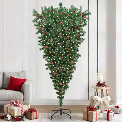 Umgedrehter künstlicher vorbeleuchteter Weihnachtsbaum mit Kugelset