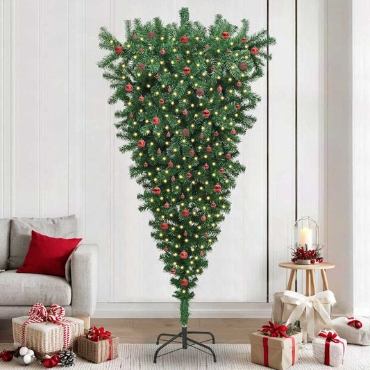 Umgedrehter künstlicher vorbeleuchteter Weihnachtsbaum mit Kugelset
