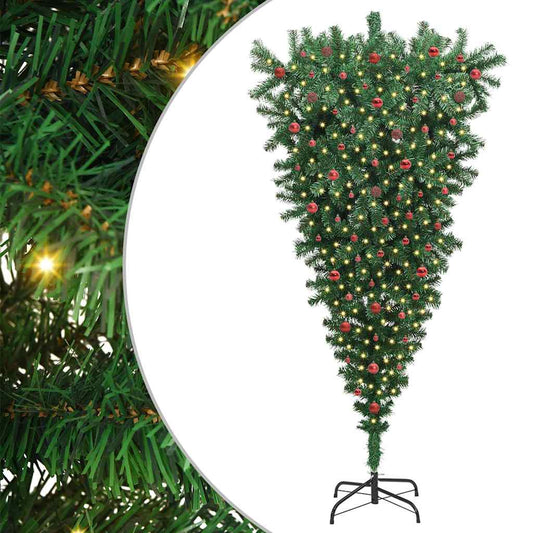Umgedrehter künstlicher vorbeleuchteter Weihnachtsbaum mit Kugelset